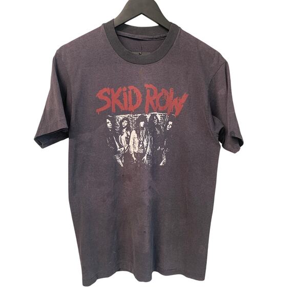 Vintage Skid Row 1980s Makin A Mess of The U.S. Tour Concert T Shirt Faded Black - Picture 1 of 8